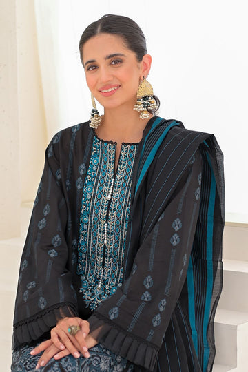 Zellbury Embroidered Shirt Shalwar Dupatta - Thunder Black B - Jacquard Suit Online Shopping